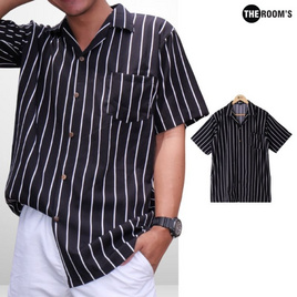 THE ROOM'S เดอะรูม เสื้อฮาวายผ้าไหมเย็น โทนสีขาว-ดำ - THE ROOM'S