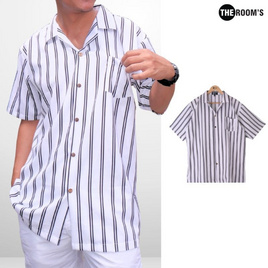 THE ROOM'S เดอะรูม เสื้อฮาวายผ้าไหมเย็น โทนสีขาว-ดำ - THE ROOM'S