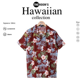 THE ROOM'S - เดอะรูม เสื้อฮาวาย ลาย อันดามัน สีเลือดหมู - THE ROOM'S, เสื้อผ้า