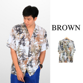THE ROOM'S เสื้อฮาวาย ลายForest สีน้ำตาล - THE ROOM'S, เสื้อผ้าและเครื่องประดับ