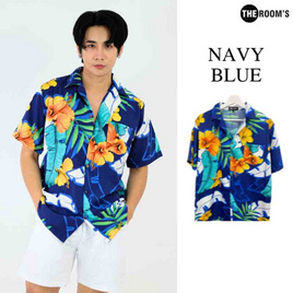 THE ROOM'S เสื้อฮาวาย ลาย Lily Banana leaves สีน้ำเงิน - THE ROOM'S, เสื้อผ้า