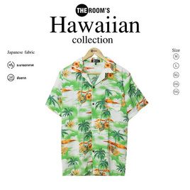 THE ROOM'S - เดอะรูม เสื้อฮาวาย ลาย Sunset Beach สีเขียว - THE ROOM'S, เสื้อผ้า
