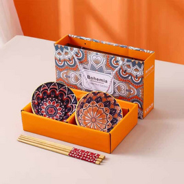 TIN TIN ชุดถ้วยเซรามิค 2 ใบพร้อมตะเกียบ สีส้ม Bohemia - TIN TIN, อุปกรณ์บนโต๊ะอาหาร