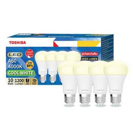 TOSHIBA หลอดไฟ LED High Lumen 10 วัตต์ แพ็ก 4 แสงคูลไวท์ 4000K - Toshiba, หลอดไฟ