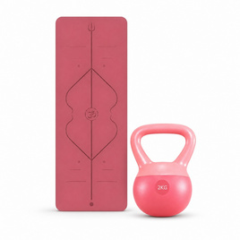 TS เสื่อโยคะลายเส้น ยางพารา PU สีชมพูเข้ม + Kettlebell PVC แบบนุ่ม 2 kg ชมพู - TS Modern Living