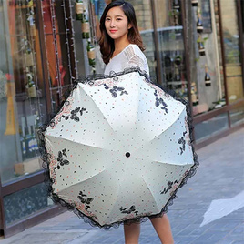 Umbrella ร่มพับ กันฝน กันแสงแดด พิมพ์ลายลูกไม้ผีเสื้อ - Umbrella, เสื้อผ้าและเครื่องประดับ