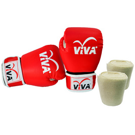 VIVA Set นวมมวยไทย / สากล หนังเทียม VELCRO 10 OZ. และผ้าพันมือธรรมดา 1 คู่ - Viva, สุขภาพ ออกกำลังกาย