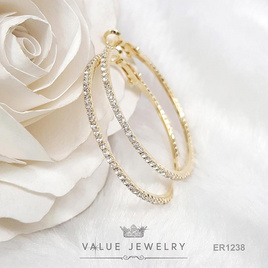 ValueJewelry ต่างหูห่วง ประดับคริสตัลแท้ ขนาด2มิลรอบวง ขนาด วง4เซน เงินแท้ ER1238ValueJewelry - ValueJewelry, ต่างหู