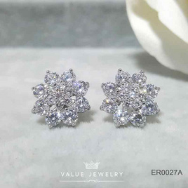 ValueJewelry ต่างหูแป้น ฝังคริสตัลแท้ล้อม2ชั้น ลายดอกพิกุล ขนาดใหญ่ ER0027 - ValueJewelry, ต่างหู