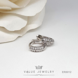 ValueJewelry ต่างหูห่วง ฝังเพชร2แถว ขนาดเล็ก ชุบทองคำขาวแท้ ตุ้มหู เครื่องประดับ ER8012 - ValueJewelry, แฟชั่นผู้หญิง