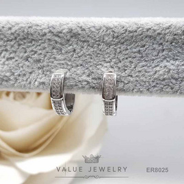 ValueJewelry ต่างหูห่วง ฝังคริสตัลละเอียด 2แถว ขนาดพอเหมาะ ตุ้มหู เครื่องประดับ ER8025 - ValueJewelry, แฟชั่นผู้หญิง