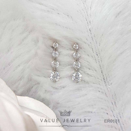 ValueJewelry ต่างหูแป้น ฝังคริสตัลแท้เรียง4เม็ด ขนาดเล็ก ตุ้มหู เครื่องประดับแฟชั่น ER0181 - ValueJewelry, แฟชั่นผู้หญิง