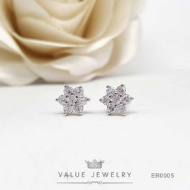 ValueJewelry ต่างหูแป้น ลายดอกพิกุล 6แฉก ขนาดเล็ก ฝังคริสตัลแท้ ER0005 - ValueJewelry, ต่างหู