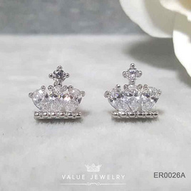 ValueJewelry ต่างหูแป้น ฝังคริสตัล ลาย มงกุฎ ขนาดพอเหมาะ ER0026 - ValueJewelry, แฟชั่นผู้หญิง