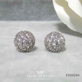 ValueJewelry ต่างหูแป้น ทรงครึ่งวงกลม ฝังด้วยคริสตัลแท้ ขนาดกลาง  ER0029 - ValueJewelry, แฟชั่น