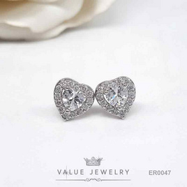 ValueJewelry ต่างหูแป้น ฝังคริสตัลแท้ เพชรรูปหัวใจ ขนาดพอเหมาะ  ER0047 - ValueJewelry, ต่างหู