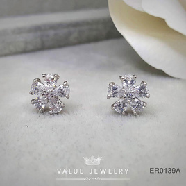 ValueJewelry ต่างหูแป้น ฝังคริสตัลหยดน้ำ ลายดอกไม้ ขนาดเล็ก  ER0139 - ValueJewelry, 7Online