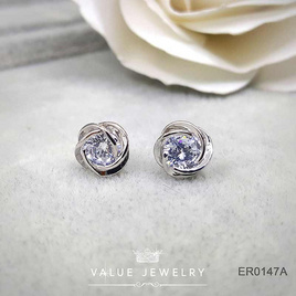 ValueJewelry ต่างหูแป้น ประดับคริสตัลแท้ เม็ดกลม ล้อมลายสาน ขนาดเล็ก ER0147 - ValueJewelry, เครื่องประดับผู้หญิง