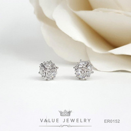 ValueJewelry ต่างหูแป้น ฝังคริสตัลแท้ ทรงกลม รอบตัว ขนาดเล็ก ตุ้มหู เครื่องประดับ ER0152 - ValueJewelry, 7Online