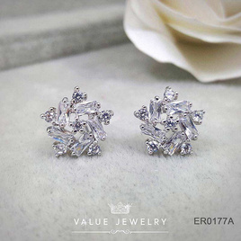 ValueJewelry ต่างหูแป้น ฝังคริสตัลแท้ ลายดอกไม้  ขนาดกลาง  ER0177 - ValueJewelry, ต่างหู