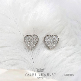 ValueJewelry ต่างหูแป้น ลายหัวใจ ฝังคริสตัลละเอียด ขนาดพอเหมาะ ER0199 - ValueJewelry, เครื่องประดับผู้หญิง