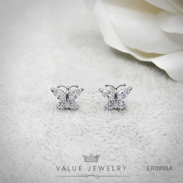 ValueJewelry ต่างหูแป้น ประดับคริสตัล ลายผีเสื้อขนาดเล็ก ER0698 - ValueJewelry, ต่างหู