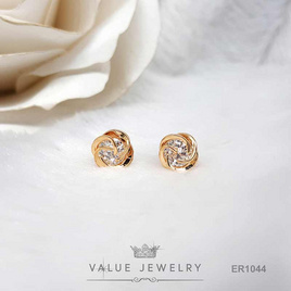 ValueJewelry ต่างหูแป้น ประดับคริสตัลแท้ เม็ดกลม ล้อมลายสาน ขนาดเล็ก ER1044 - ValueJewelry, ต่างหู