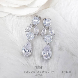 ValueJewelry ต่างหู แบบหนีบ ประดับคริสตัลแท้ ติ้งเพชรหยดน้ำ  ขนาดกลาง ER1414 - ValueJewelry, ต่างหู