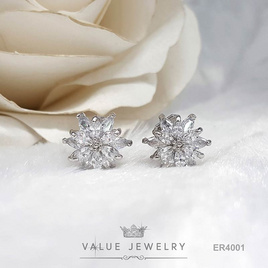 ValueJewelry ต่างหูแบบหนีบ ประดับคริสตัลทรงเพชรมาคี ลายดอกไม้  ขนาดพอเหมาะ  ER4001 - ValueJewelry, แฟชั่นผู้หญิง