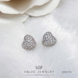 ValueJewelry ต่างหูแป้น ลายหัวใจ Heart ฝังคริสตัลแท้ ขนาดพอเหมาะ ตุ้มหู เครื่องประดับ ER0175 - ValueJewelry, แฟชั่นผู้หญิง