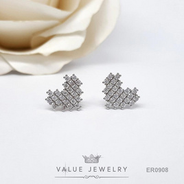 ValueJewelry ต่างหูแป้น ฝังคริสตัลละเอียด ลายหัวใจ Heart ขนาดพอเหมาะ ตุ้มหู เครื่องประดับ ER0908 - ValueJewelry, แฟชั่น