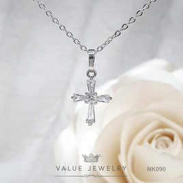 ValueJewelry สร้อยจี้ ไม้กางเขนเล็ก คริสตัลแท้ วิบวับเหมือนเพชรแท้ ใส่ได้ทุกวัน NK090 - ValueJewelry, สร้อยคอ และจี้