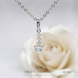 ValueJewelry สร้อยคอพร้อมจี้ ประดับคริสตัลเพชรรูปหัวใจ เพชรกลมเรียง ขนาดเล็ก NK104 - ValueJewelry, เครื่องประดับผู้หญิง