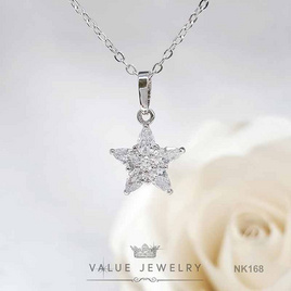 ValueJewelry สร้อยคอพร้อมจี้ลายดอกไม้ ดาว ฝังคริสตัลแน่น ชุบทองคำขาว NK168 - ValueJewelry, สร้อยคอ และจี้