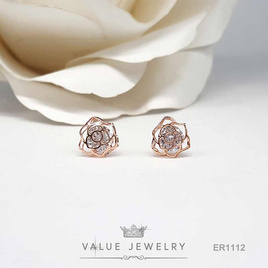 ValueJewelry ต่างหูแป้น ลายกุหลาบ Rose Camellia เครื่องประดับ ER1112 ValueJewelry - ValueJewelry, เครื่องประดับผู้หญิง