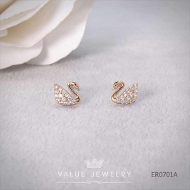 ValueJewelry ต่างหูแป้น ฝังคริสตัลละเอียด ลายหงส์ Swan ขนาดเล็ก ER0701 - ValueJewelry, ต่างหู