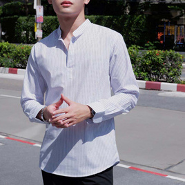 WEES THAILAND เสื้อเชิ้ตผู้ชาย ไม่มีกระดุม ลายริ้ว - WEES THAILAND, 7Online