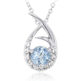 Ziara Jewelry จี้พร้อมสร้อยเงินแท้ 92.5% ประดับพลอยแท้ Skyblue และ เพชร CZ เคลือบทองคำขาว - Ziara Jewelry, Ziara Jewelry