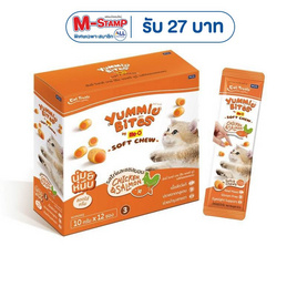ยัมมี่ ไบทส์ บาย มีโอ ซอฟต์ ชูว์ ขนมแมว รสไก่และแซลมอน 10 ก. (แพ็ก 12 ชิ้น) - ยัมมี่ ไบทส์ บาย มีโอ, อาหารแมว