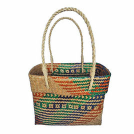 กระเป๋ากระจูด 12 x 10 นิ้ว ไม่บุผ้า สีม่วงเขียว - บ้านต้นกระจูด