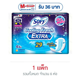 โซฟี ผ้าอนามัยคูลลิ่ง เฟรช เอ็กซ์ตร้า มีปีก 29 ซม. 4 ชิ้น (แพ็ก 6 ห่อ) - Sofy, sofy