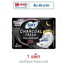 โซฟี ถ่านชาร์โคล เฟรช มีปีก 29 ซม. ห่อละ 5 ชิ้น (แพ็ก 6 ห่อ) - Sofy, ผ้าอนามัย