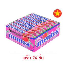 เมนทอส ลูกอมสตรอเบอร์รี่มิกซ์ แบบแท่ง คละรส  37 กรัม (แพ็ก 24 ชิ้น) - เมนทอส, ขนมขบเคี้ยว และช็อคโกแลต