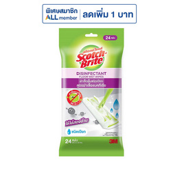 สก๊อตช์-ไบรต์ 3M ผ้าเช็ดพื้นชนิดเปียก สูตรฆ่าเชื้อแบคทีเรีย ขนาด 24 แผ่น - 3M, บ้านและสวน