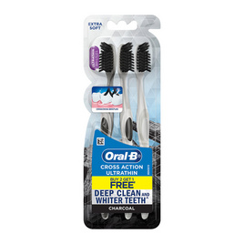 ออรัลบี แปรงสีฟัน ครอสแอคชั่น อัลตร้าธิน ชาร์โคล แพ็ก 3 ด้าม (คละสี) - Oral b, แปรงสีฟัน