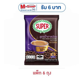 ซุปเปอร์กาแฟ3in1 สูตรน้ำตาลน้อย 110 กรัม (11 กรัม x 10 ซอง) แพ็ก 6 ถุง - ซุปเปอร์กาแฟ, กาแฟ