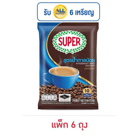 ซุปเปอร์กาแฟ3in1 สูตรน้ำตาลน้อย 110 กรัม (11 กรัม x 10 ซอง) แพ็ก 6 ถุง - ซุปเปอร์กาแฟ, กาแฟ