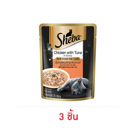ชีบา อาหารแมว ชนิดเปียก สูตรแมวโต รสเนื้อไก่และปลาทูน่าในน้ำเกรวี่ 70 ก. - ชีบา, Happy Pets Category