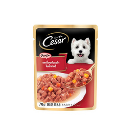 ซีซาร์ อาหารสุนัข ชนิดเปียก สูตรสุนัขโต รสเนื้อพร้อมผักในน้ำเกรวี่ 70 ก. - ซีซาร์, อาหารเปียก