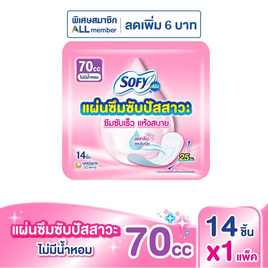 โซฟี แอล แผ่นซึมซับปัสสาวะ ไม่มีน้ำหอม 70 ซีซี ห่อละ 14 ชิ้น - Sofy, อื่นๆ